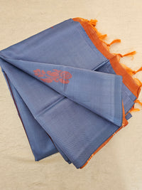Grey with Rust Orange Pallu Handwoven Chinnalampattu Saree
