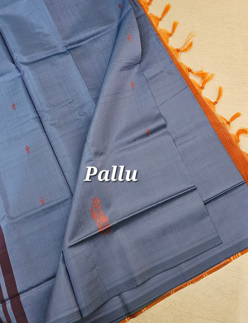 Grey with Rust Orange Pallu Handwoven Chinnalampattu Saree