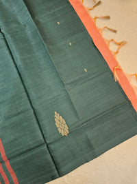 Bottle Green with Peach Pallu Handwoven Chinnalampattu Saree