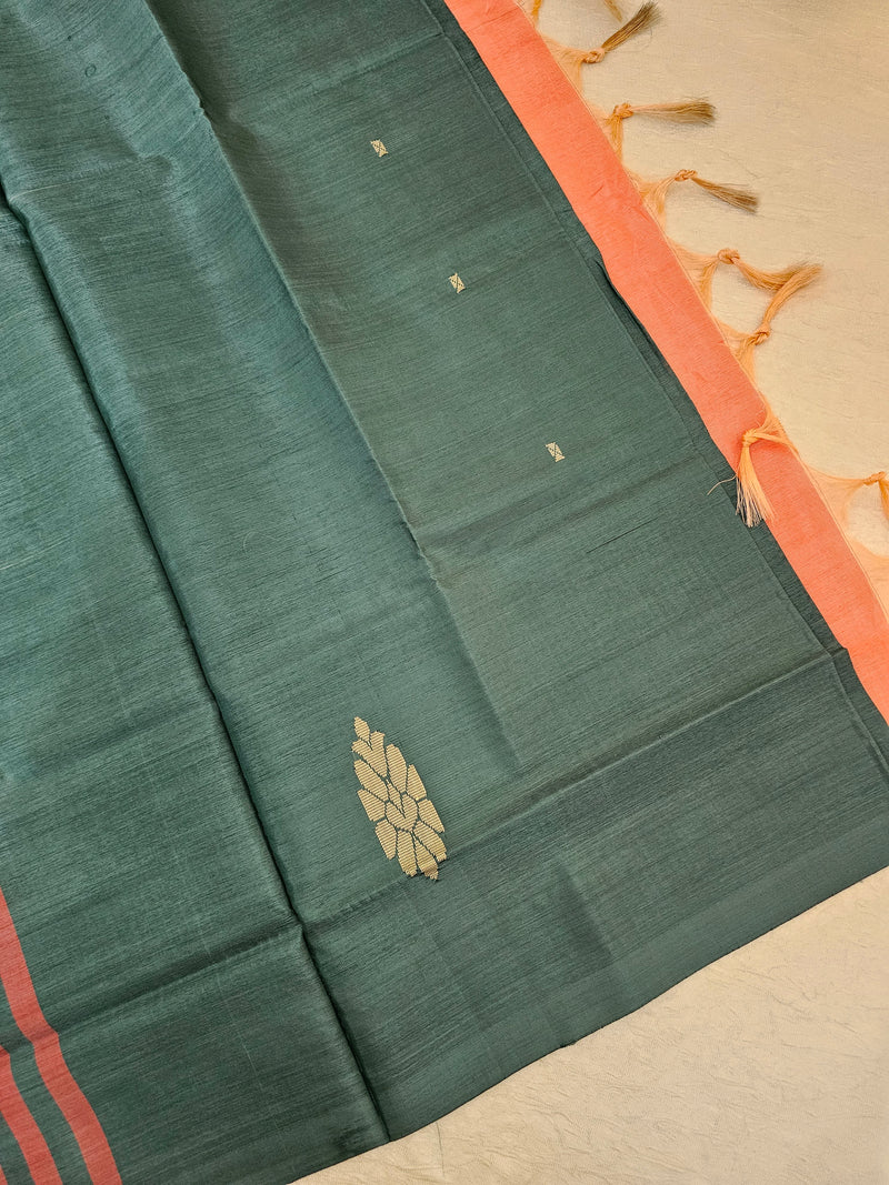 Bottle Green with Peach Pallu Handwoven Chinnalampattu Saree