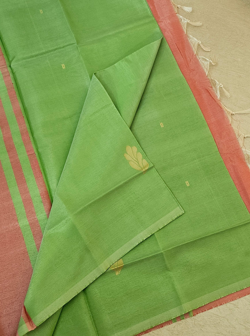 Pastel Green with Pink Pallu Handwoven Chinnalampattu Saree