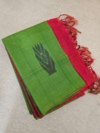 Green with Pink Pallu Handwoven Chinnalampattu Saree