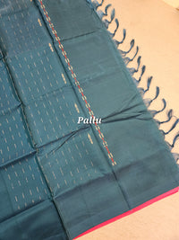 Pink with Peacock Green Pallu Handwoven Chinnalampattu Saree