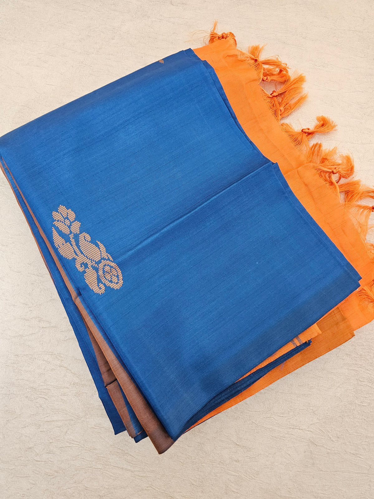 Blue with Orange  Handwoven Chinnalampattu Saree