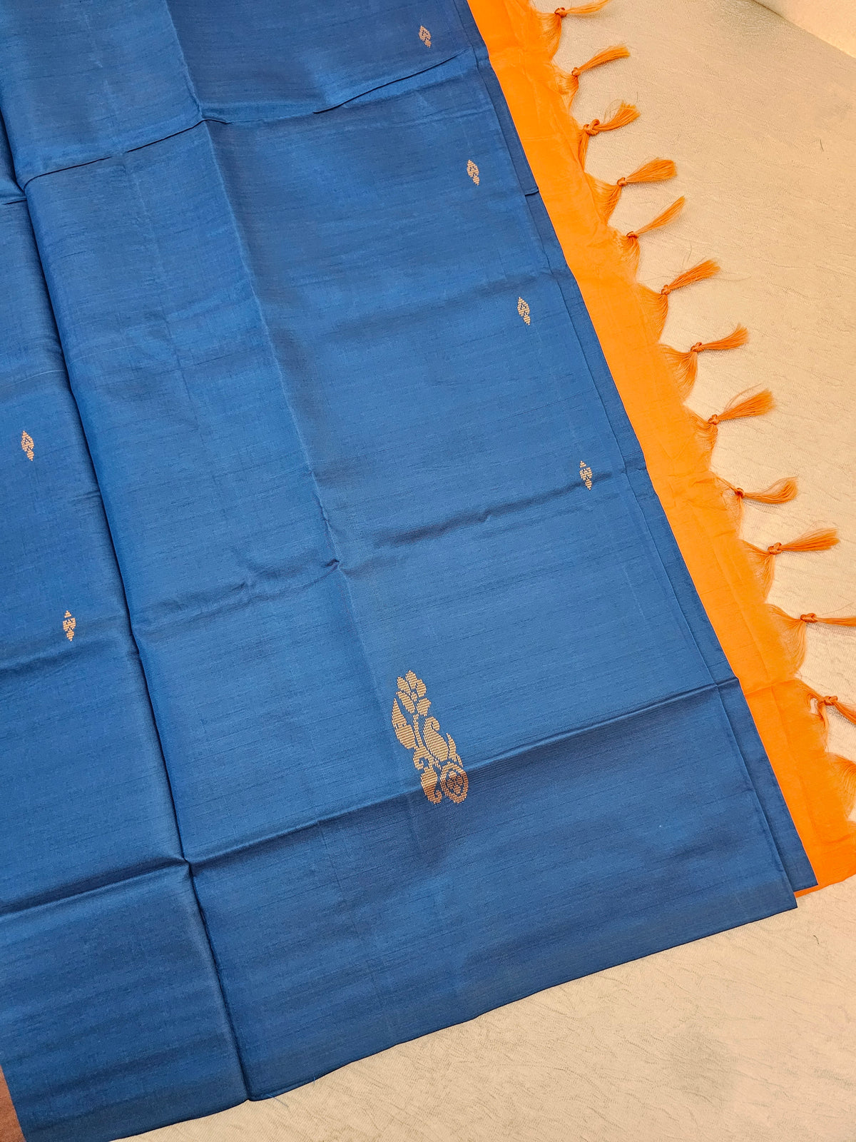 Blue with Orange  Handwoven Chinnalampattu Saree