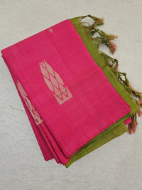 Pink with Green Pallu Handwoven Chinnalampattu Saree