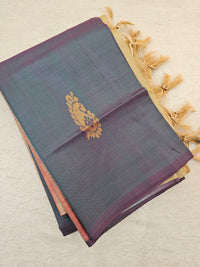 Dual Shade Green cum Purple with Cream Pallu Handwoven Chinnalampattu Saree