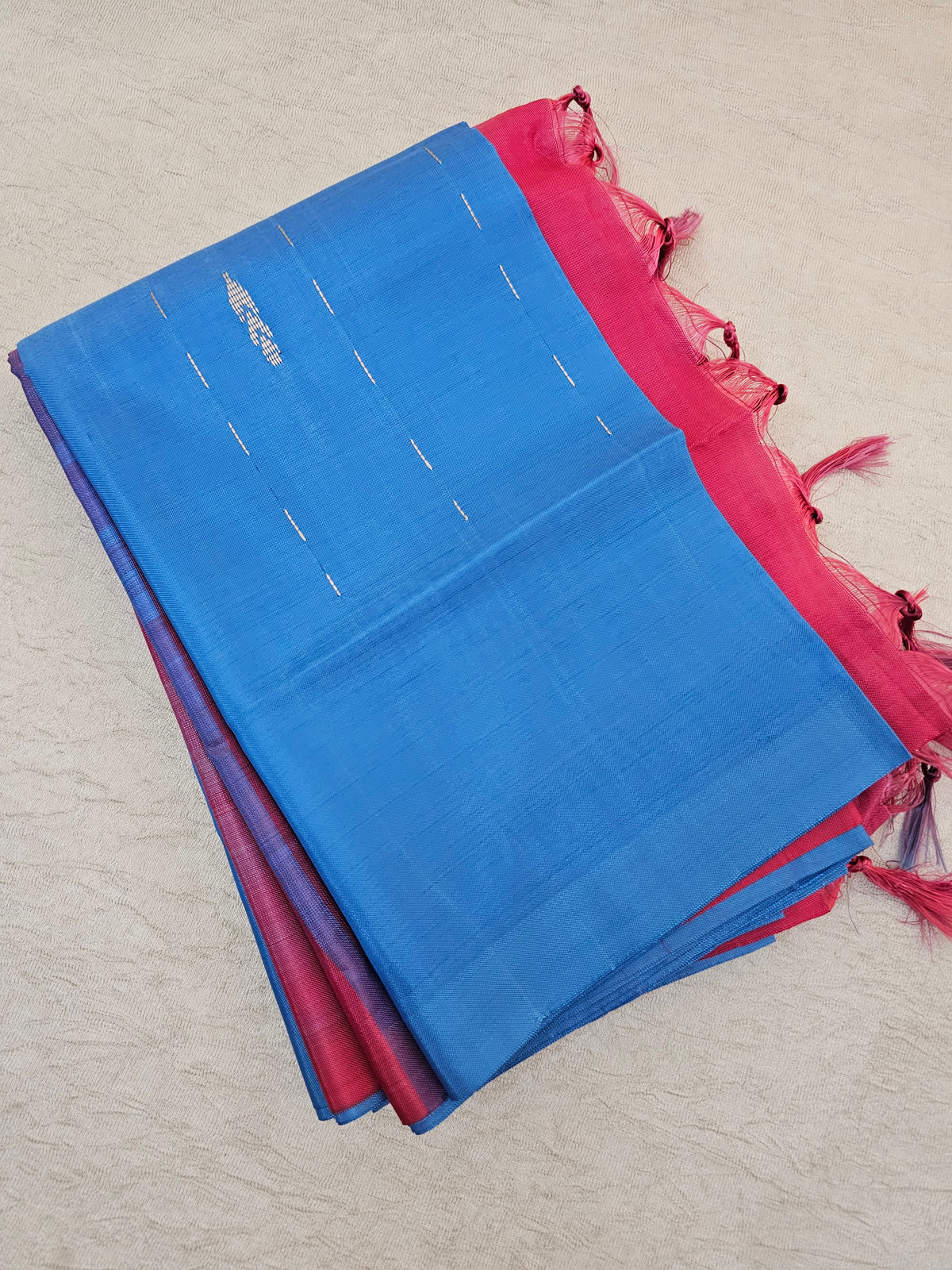 Blue with Pink Pallu Handwoven Chinnalampattu Saree