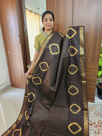 Bhagalpuri Silk Viscous with Zari Weaving Checks Pallu - Brown with Yellow