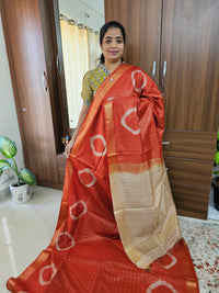 Bhagalpuri Silk Viscous with Zari Weaving Checks Pallu - Dark Orange with Cream