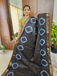 Bhagalpuri Silk Viscous with Zari Weaving Checks Pallu - Black with Grey