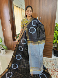 Bhagalpuri Silk Viscous with Zari Weaving Checks Pallu - Black with Grey