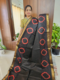 Bhagalpuri Silk Viscous with Zari Weaving Checks Pallu - Black with Red