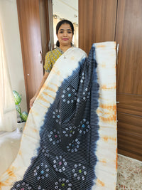 Bhagalpuri Silk Viscous with Batik Prints - Black with Orange