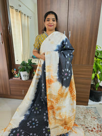 Bhagalpuri Silk Viscous with Batik Prints - Black with Orange