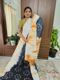 Bhagalpuri Silk Viscous with Batik Prints - Black with Orange