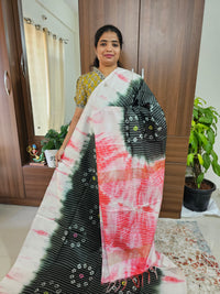 Bhagalpuri Silk Viscous with Batik Prints - Dark Green with Pink