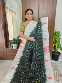 Bhagalpuri Silk Viscous with Batik Prints - Dark Green with Pink