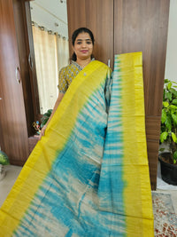 Bhagalpuri Silk Viscous with Shibori Prints  - Yellow with Blue