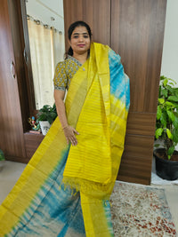 Bhagalpuri Silk Viscous with Shibori Prints  - Yellow with Blue