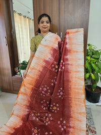 Bhagalpuri Silk Viscous with Batik Prints - Maroon with Orange