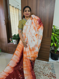 Bhagalpuri Silk Viscous with Batik Prints - Maroon with Orange