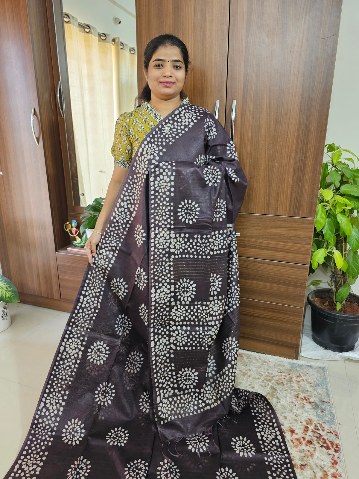 Bhagalpuri Silk Viscous with Batik Prints - Brown