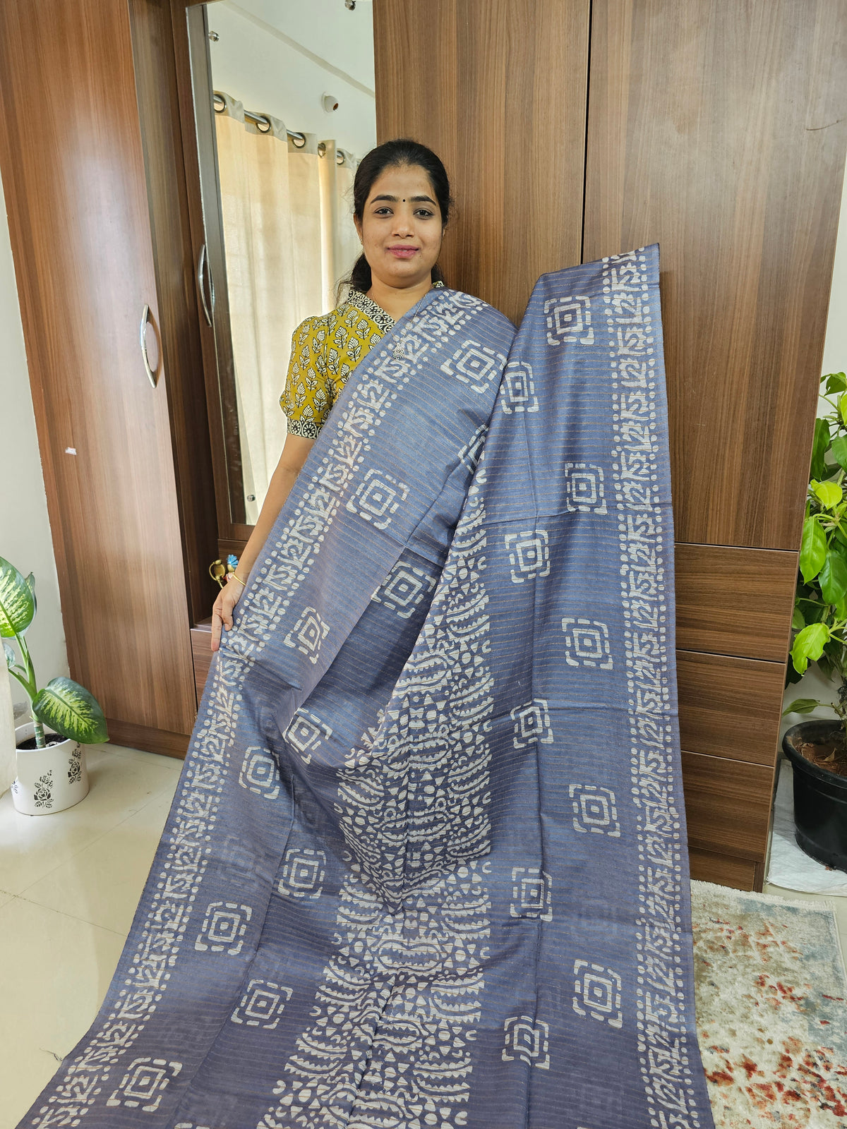 Bhagalpuri Silk Viscous with Batik Prints - Grey