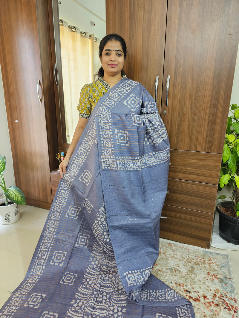 Bhagalpuri Silk Viscous with Batik Prints - Grey