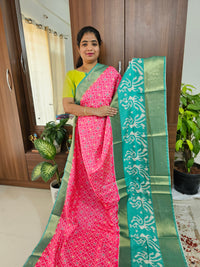 Pochampally Art Silk Saree - Pink with Sea Green