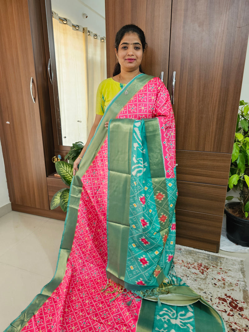 Pochampally Art Silk Saree - Pink with Sea Green