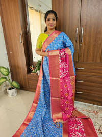 Pochampally Art Silk Saree - Blue with Pink