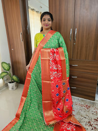 Pochampally Art Silk Saree - Green with Orange