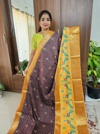 Pochampally Art Silk Saree - Coffee  Brown with Yellow