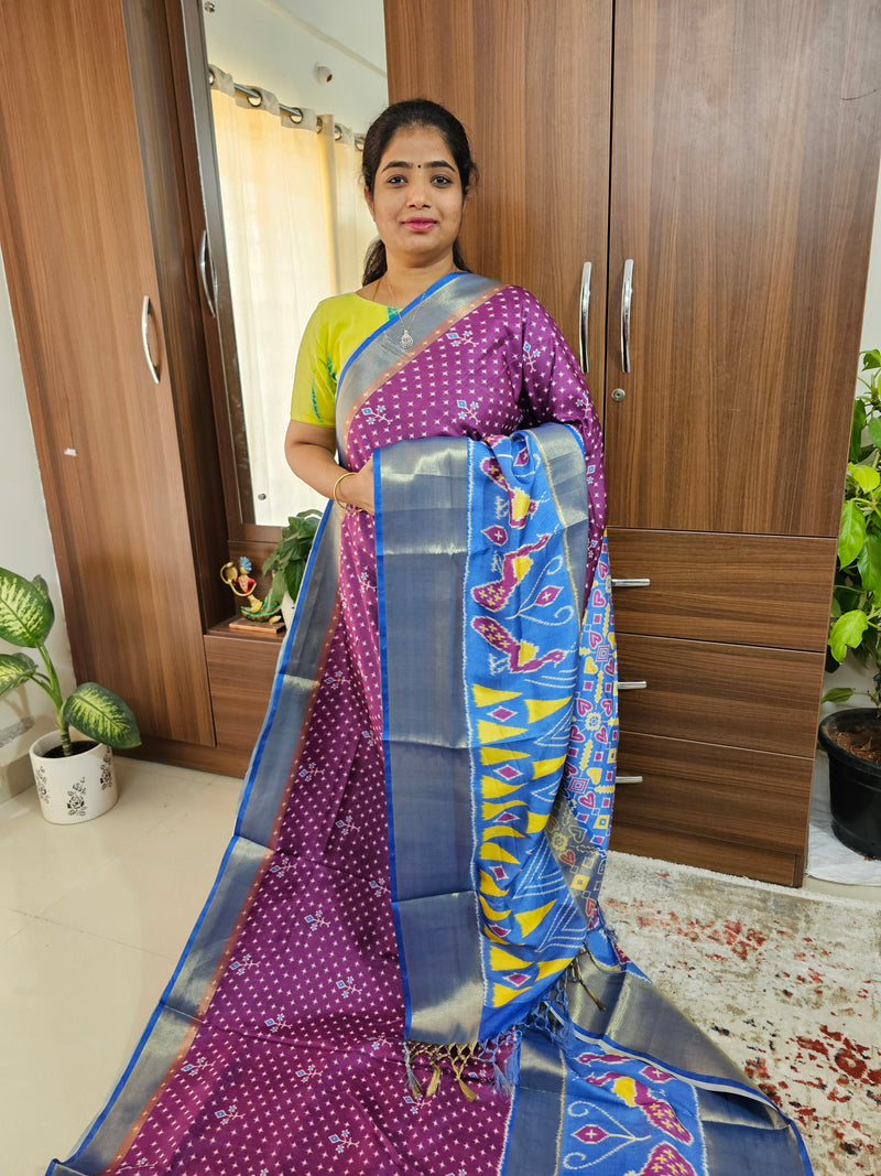 Pochampally Art Silk Saree - Dark Purple with Blue