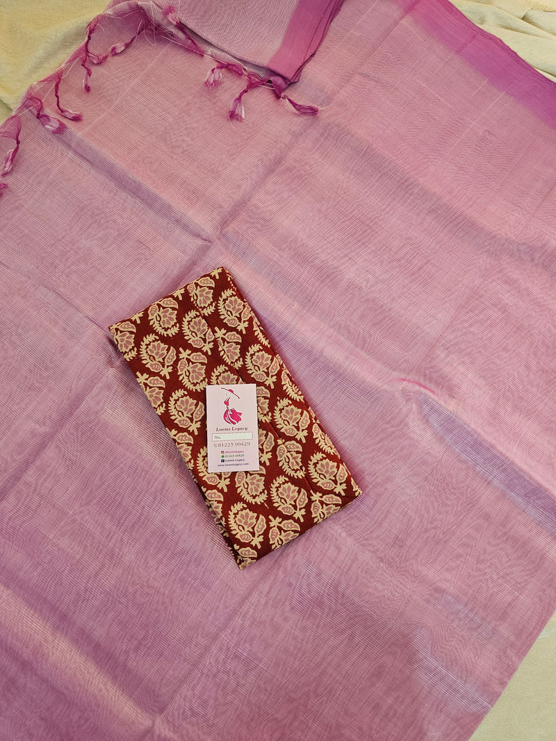 Handwoven Mangalagiri Plain Pattu Saree - Pink