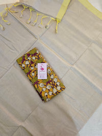 Handwoven Mangalagiri Plain Pattu Saree with Mix and Match Cotton Blouse - Cream with Yellow