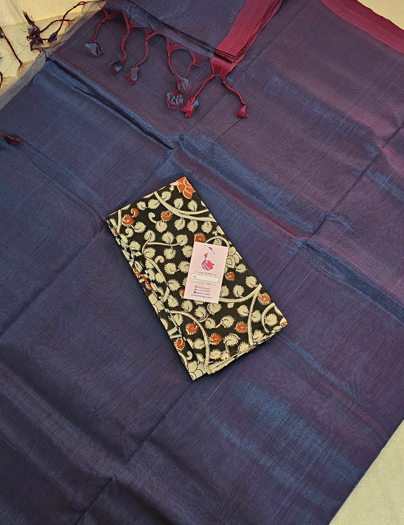 Handwoven Mangalagiri Plain Pattu Saree - Peacock Blue