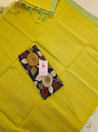 Handwoven Mangalagiri Plain Pattu Saree - Lime Green