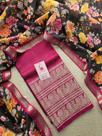 Mangalagiri Pattu Unstitched Suit - Magenta Pink