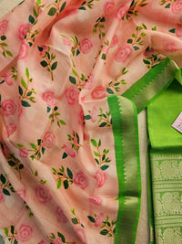 Mangalagiri Pattu Unstitched Suit - Parrot Green