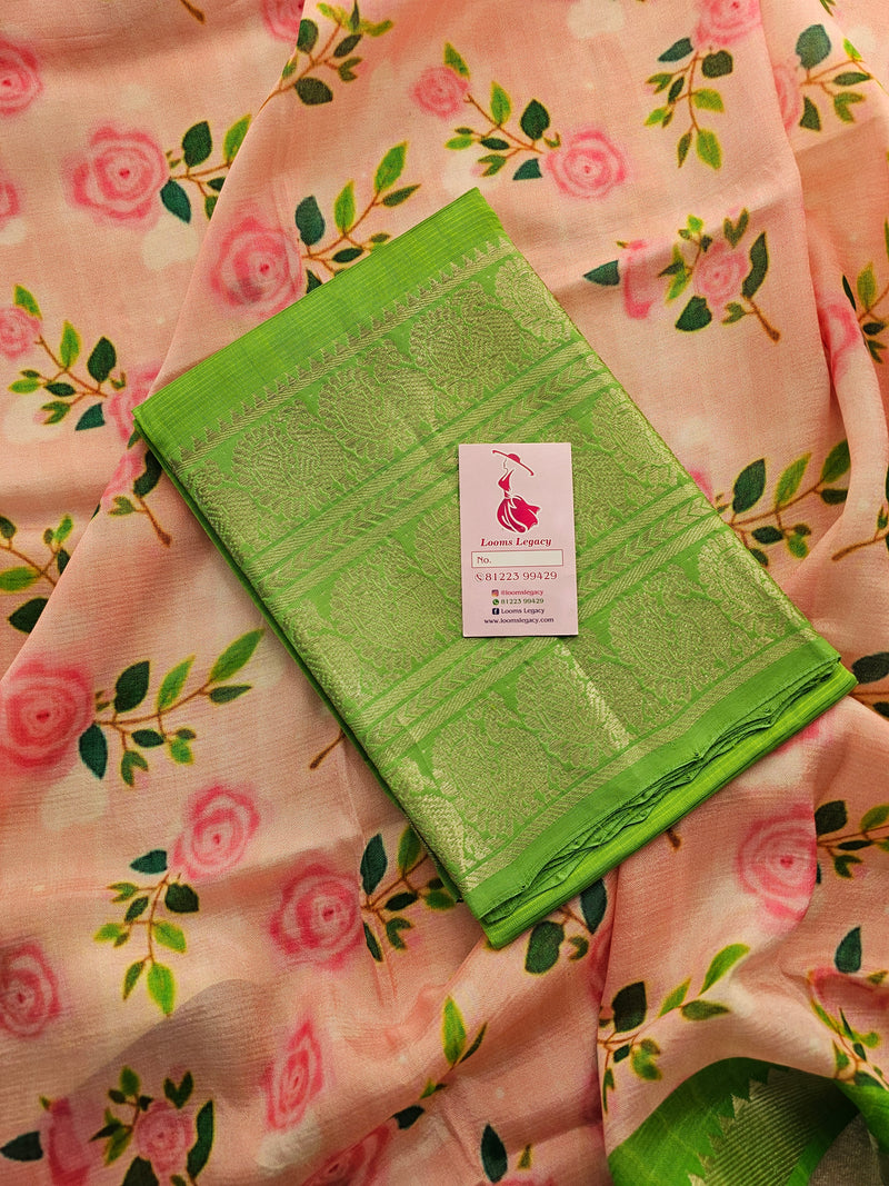 Mangalagiri Pattu Unstitched Suit - Parrot Green