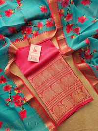 Mangalagiri Pattu Unstitched Suit - Pink