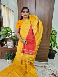 Semi Maandu Tussar  - Yellow with Red