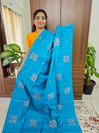 Semi Maandu Tussar  - Blue with Yellow