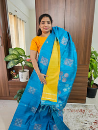 Semi Maandu Tussar  - Blue with Yellow