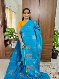 Semi Maandu Tussar  - Blue with Yellow