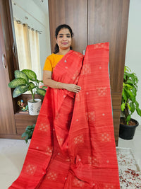 Semi Maandu Tussar  - Red with Sea Green