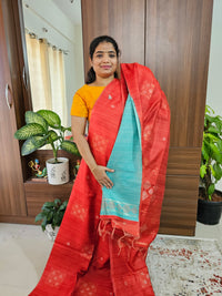 Semi Maandu Tussar  - Red with Sea Green