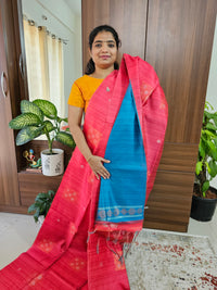 Semi Maandu Tussar  - Pink with Blue